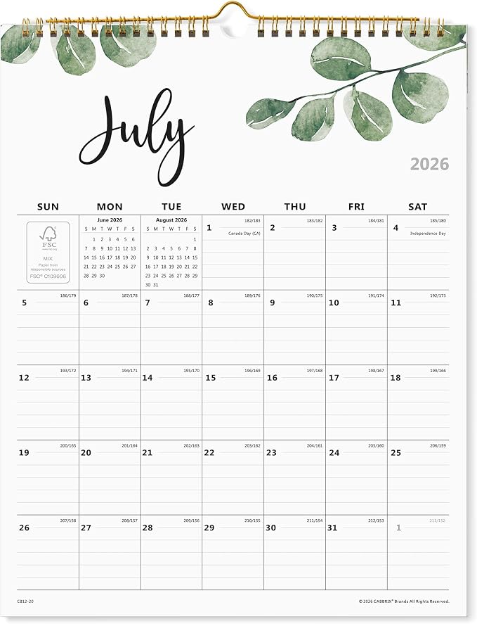 2026 Monthly Wall Calendar, Runs from July 2026 to December 2027,12 x 15 Inches, Twin-Wire Binding, Perfect for Organizing & Planning