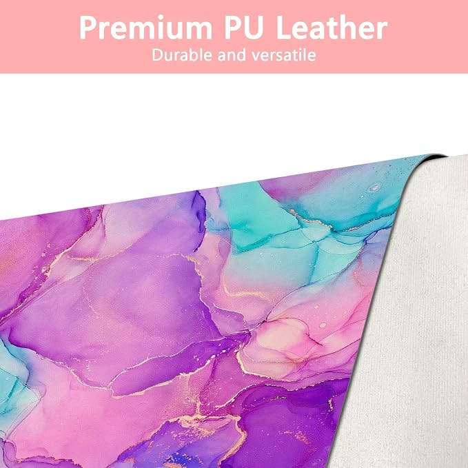 Britimes Purple Blue Marble Desk Mat Golden Painting Deak Pad Non-Slip PU Leather Large Keyboard Mouse Pad Office Desktop Accessories for Office,Work,Home Decor(31.5"X15.7")