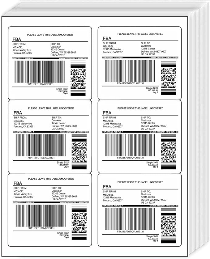 30 Sheets, 180 Count Labels, 6 Up White Permanent Self Adhesive Shipping Labels, 3 1/3” x 4” Printable Stickers for Laser & Inkjet Printers