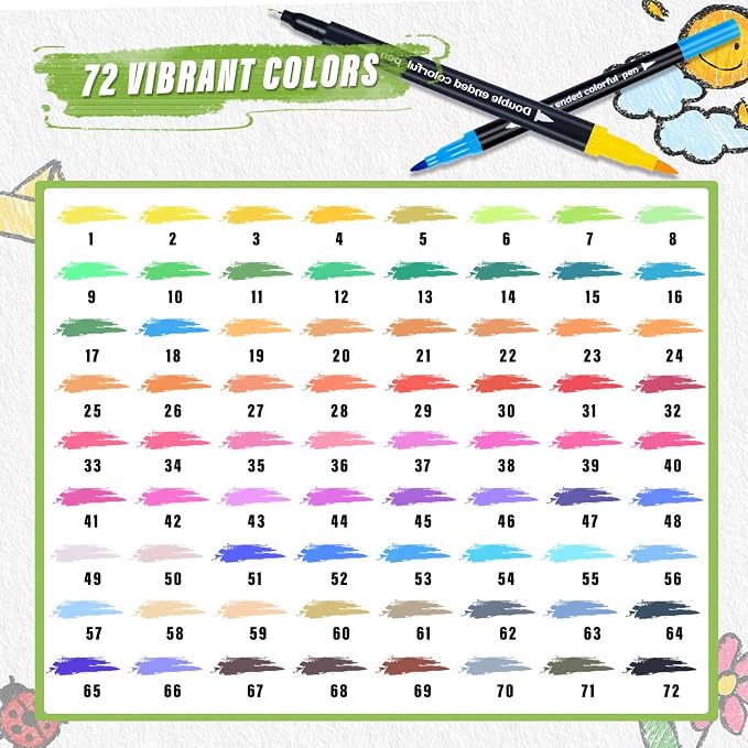 72 Colors Dual Markers Brush Pens,0.4MM Fine Point Art Marker, Double Tip Coloring Brush Pens Paint Marker for Adult Hand Lettering, Drawing,Doodling,Painting