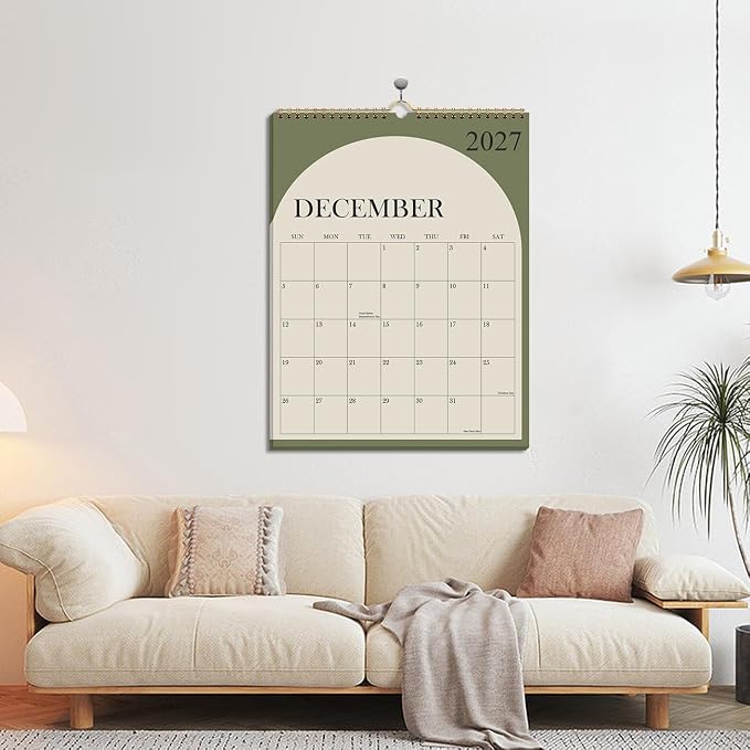 Large Calendar 2026-2027 with Spiral Bound - 18 Month Big Calendar from July 2026 to December 2027, Vertical Large Monthly Calendario 2026-27 for Wall, 22" x 17", Green