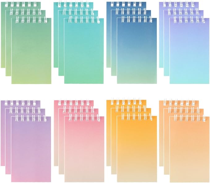 Hooqict 24 Pack Pocket Notebook Mini Notebooks Party Favors Small Spiral Notepads Mini Journal Bulk Pocket Notepad Memo Writing Pads for Classroom School Office Supplies, 3.9 x 2.4 Inches
