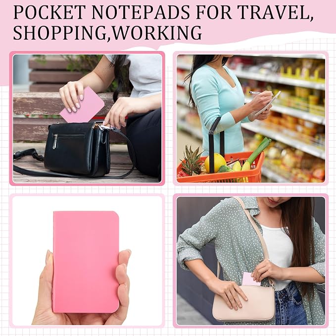 Outus 36 Pcs Pocket Notebook Mini Journal 2.5" x 4" Kraft Paper Mini Notepad Bulk Softcover Pocket Notepad Memo Diary Subject Notebooks for Student Travel School (Pink,Blank Cover)