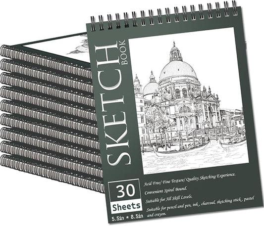 OSIMIG 10 Pack 5.5" x 8.5" Sketch Books, 300 Sheet Drawing Paper, Mini Sketchbook for Kids, Drawing Pad, Top Spiral Bound Sketch Pad for Beginger, Adult Art Supplies