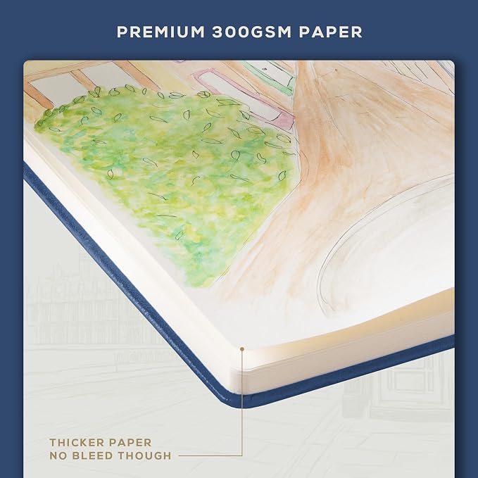 Beechmore Books Heavyweight Mixed Media Sketchbook - A4 8.5x11 300 GSM 48 Pages, Hardcover Lay-Flat Professional Journal for Painting, Acrylics and Wet Media