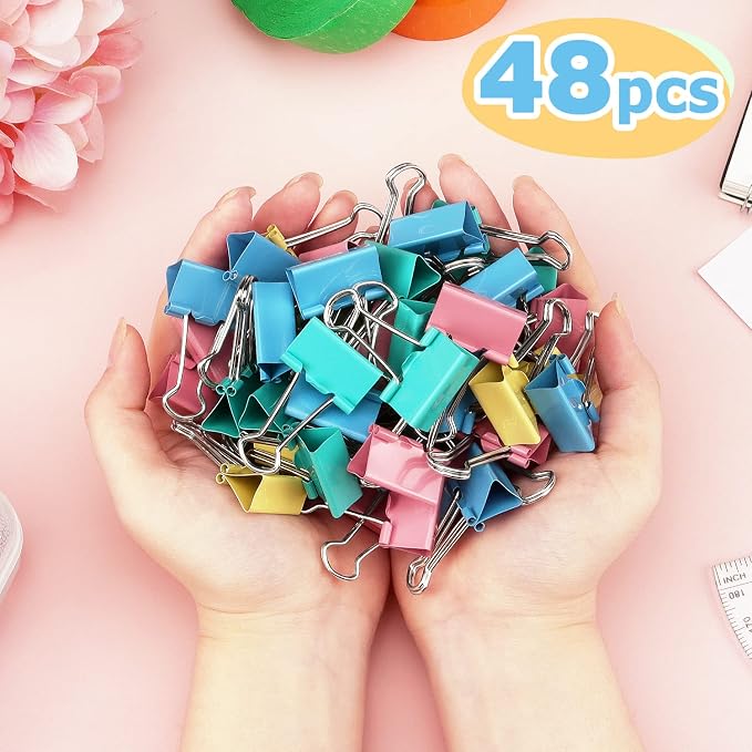ZZTX 48 Pack Small Binder Clips 1.0 Inches Assorted Colors | Paper Clamps Clips, Durable steel, Strong clip, Color-coded