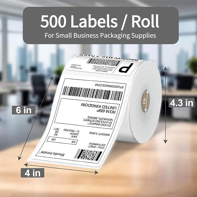 1000 4x6 Thermal Labels 500/Roll, HUOJI 4x6 Thermal Shipping Labels Roll Compatible with Rollo, Zebra, MUNBYN Printers, Commercial Grade