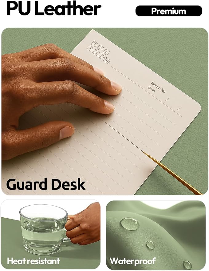 YSAGi Leather Desk Protector, Office Mat, Large Mouse Mat, Non-Slip PU Leather Blotter, Laptop Desk Mat, Waterproof Writing Pad for Office and Home (Bamboo Green, 31.5" x 15.8")