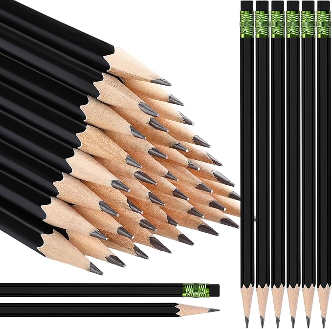 TecUnite 120 Pcs #2 HB Pencils with Eraser No 2 Unsharpened Wooden Hexagonal Pencils for Adults Gifts for School Exam art Learning Office Sketching(Black)