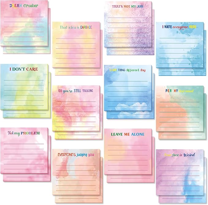 Yinder 24 Pcs Sticky Notes Gifts Bulk,Funny,Watercolor