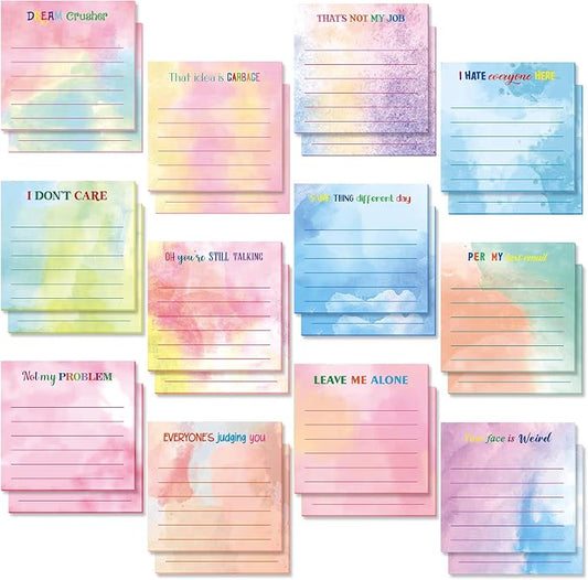 Yinder 24 Pcs Sticky Notes Gifts Bulk,Funny,Watercolor