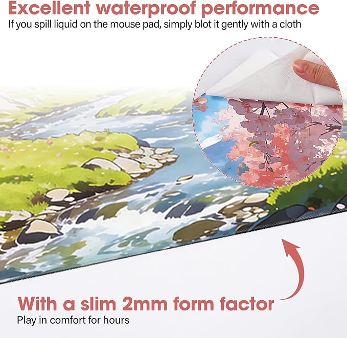 Cherry Blossom Anime Large Gaming Mouse Pad, 31.5x15.7 Inch, Non-Slip Rubber Base, Stitched Edges, Waterproof Desk Mat