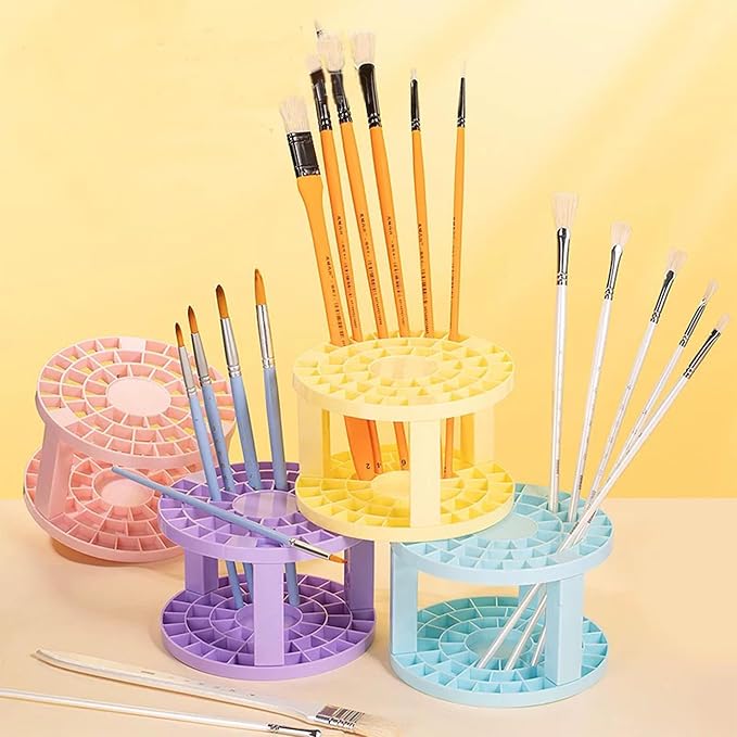 Feadily 3 PCS 49 Hole Paint Brush Holder for Artist, Desk Organizer for Colored Pencils, Markers (Blue/Green/Yellow)