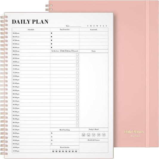 Asten Daily Planner with To Do List, Hourly Agenda, Spiral Notebook - Day Planner for Women, Men & ADHD - 8.5" x 11" (Pale Pink)