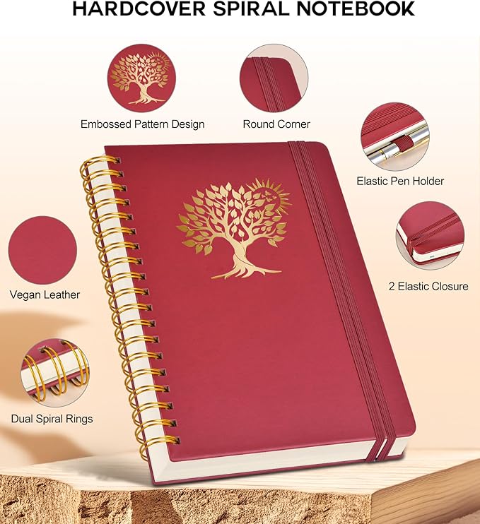 PERCUN Spiral Notebook 300 Numbered Lined Pages Hardcover Journal 8.5"x11" | College Ruled Spiral Bound Notebook with Tabs, A4 Large Leather Journal for Women Men, Work, School, Writing & Note Taking