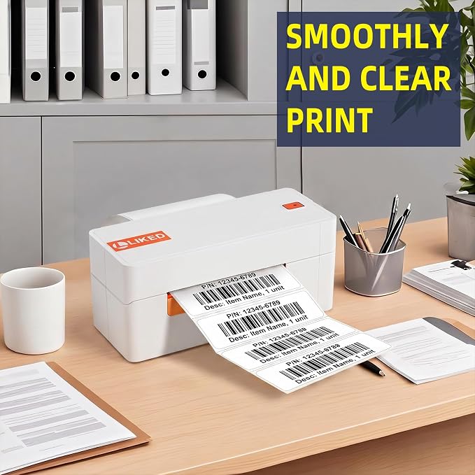 L LIKED 4" x 1" Direct Thermal Labels, Permanent Adhesive Barcode Shipping Labels & Compatible with Rollo, Zebra and Other Desktop Printers (1 Roll, 1400 Labels)