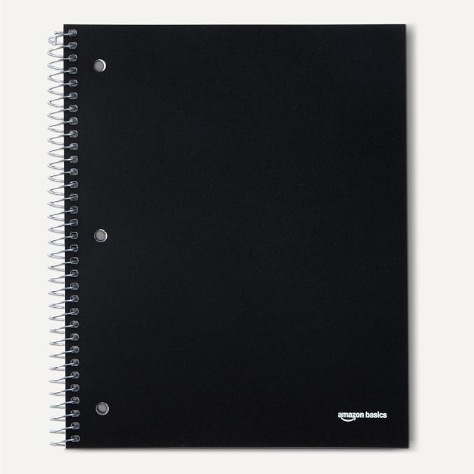 Amazon Basics 1 Subject College Ruled Spiral Notebook, Poly Cover,100 Sheets, 9" x 11", Assorted Primary Colors, 3 pack