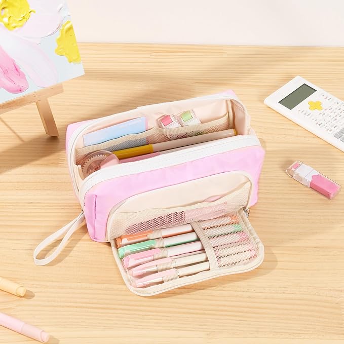 Sooez Big Capacity Pencil Case, Extra Large Pencil Pouch with Zipper Pocket | Wide Opening Pencil Bag, Portable Stationery Pouch, Cute School Office Supplies for Teens Girls Adults, Sky Blue