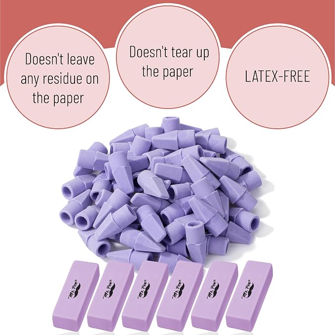 Mr. Pen- School Eraser Combination Set, 66 Pack, Purple | Latex Free Erasers for School, Office, Art Sketching, Homework, Exams, Clean Smudge-Free Correction
