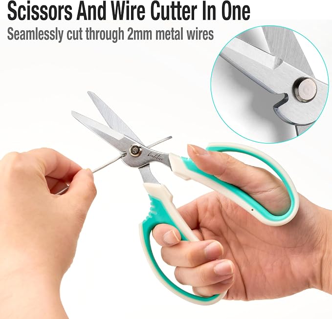 Beaditive Multipurpose Craft Scissors With Wire Cutter - High-Leverage with Sharp Carbon Steel Blades - Ergonomic Sewing Scissors for Heavy Duty Projects - Office, Scrapbook, Leather Scissors