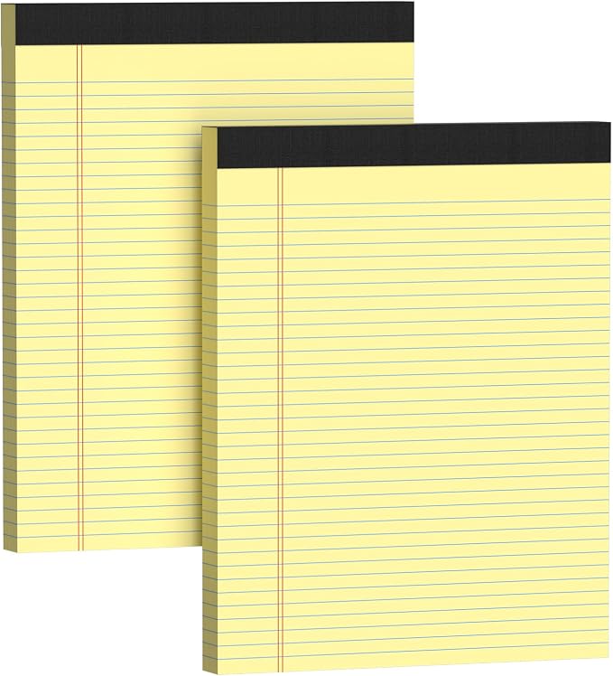 Legal Pads 8.5 X11, College Ruled Notepads, 2 Pack, 50 Sheet/Pad | Yellow Legal Pads, Tear Off Notepad, Perforated Writing Pad, Notebook Paper College Ruled, Notepads For Office Home School