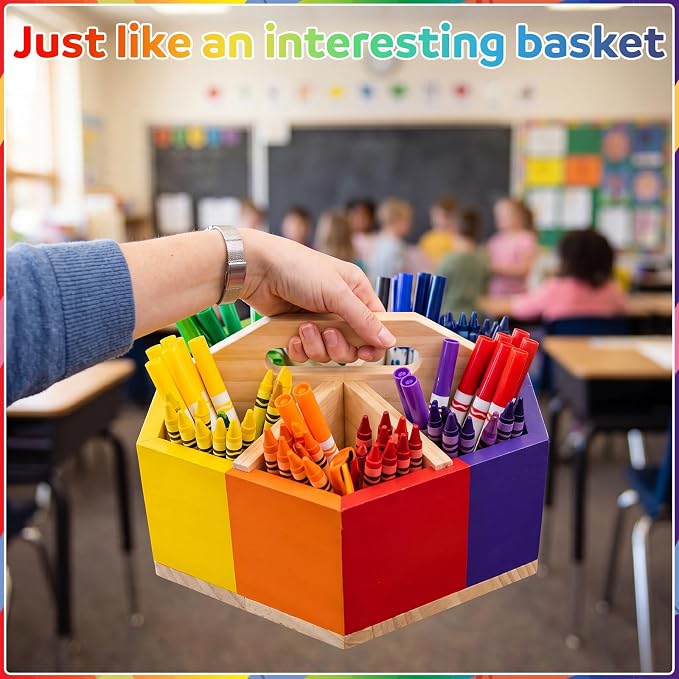 RattanView Rainbow Rotating Pen Holder, 360° Spinning Art Supply Organizer | Spinning Pencil Holder, Pen and Marker Organizer, Crayon Caddy, Desk Organizer for Classroom, Office and Daily Use