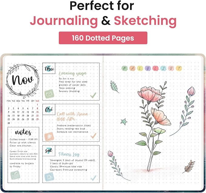 Taja Pretty Dotted Journal for Women, Aesthetic Cute Hardcover Leather Journal for Writing, A5 Journaling Notebook for Work & Sketch, Perfect for Office School Home, 160 Pages, Sunset