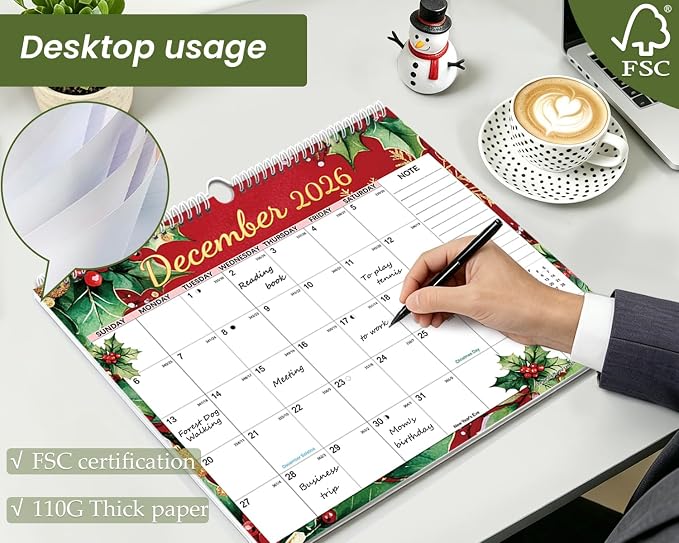 Calendar 2026-2027 18 Months-Flower | 14.4" x 11.4"| 110GSM Thick Paper | No-Bleed | Stickers Attached | Home, School & Office Use