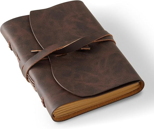 RILIHO Leather Journal Notepad, Small Notebook 4.8x6.5 Inches, Mini Journal, Retro Premium Planner, Lined Diary Vintage Style, Ideal for Women and Men, Artists, Travelers, Dark Brown