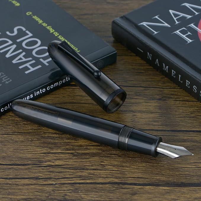 Jinhao 9019 DaDao Series Fountain Pen, Size 8 Extra Fine Nib with Large Ink Converter, Transparent Black Acrylic Design Smooth Writing Pen