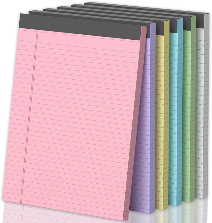 Legal Pads 8.5 X11, Narrow Ruled Notepads, 6 Pack, 50 Sheet/Pad | Colored Legal Pads, Tear Off Notepad, Perforated Writing Pad, Notebook Paper College Ruled, Notepads For Office Home School