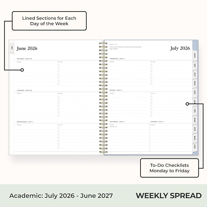 Blue Sky 2026-2027 Weekly & Monthly Academic Planner, 8.5"x11", Stratford | July 2026 - June 2027, Flexible Cover, Wirebound, Laminated Tabs, Storage Pocket, Stickers, Academic Year, The Everygirl