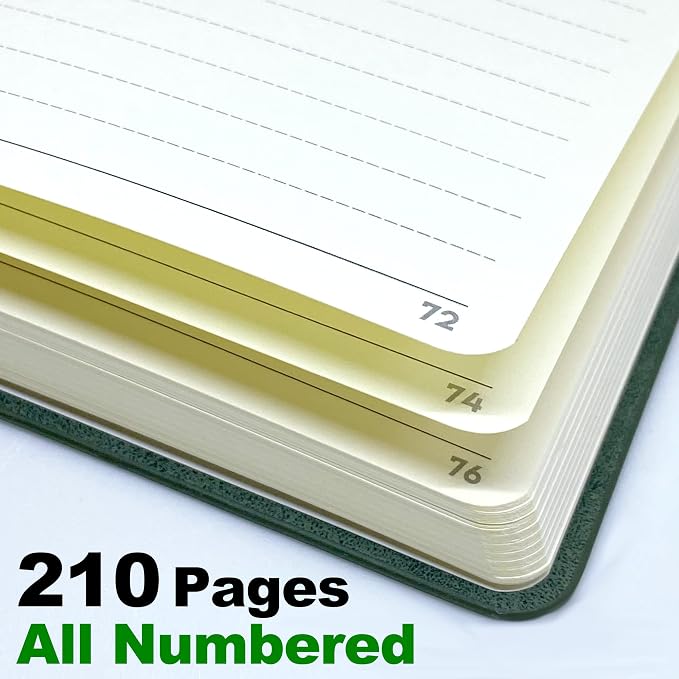 LeStallion Nice Dark Green Notebook - 120GSM A5 Fountain Pen Green Journal - 210 Numbered Pages, Table Contents | Soft Cover Faux Leather Journal | High End Luxury Notebook For Writing