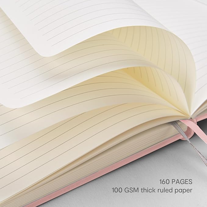 &And Per Se Lined Journal and Pen Set (3 Packs), A5 Leather Hardcover Notebook with Pen & Stationary Set, 160 Pages 100GSM Thick Ruled Paper Journal for Business Work Writing (Pink-Purple-Cyan)