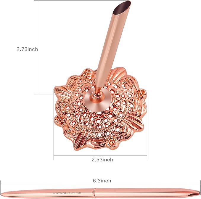 Hollow Round Pen Holder Signing Pen Set for Wedding Bridal Engagement Valentine's Day Favors,Rose Gold