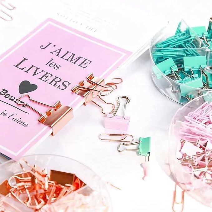 72 Pcs Pink Small Binder Clips, Paper Clips and Thumbtack for Office Work School and Home Supplies (72pcs Mixed, Pink)