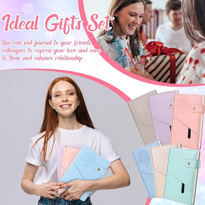 Cholemy 12 Pcs Back to School Leather Journal Gift Bulk Sets for Women Men Employee Coworker A5 Life Tree Hardcover Executive Writing Notebooks with Pen Teacher Office Business 200 Page(Light Colors)