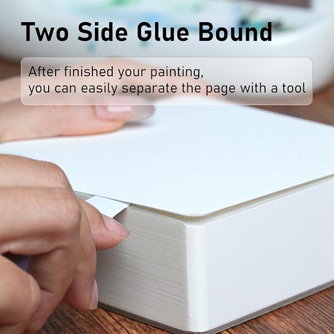 FLUNBRATO Watercolor Sketchbook 80 Sheets,3.5 x 3.5 Inch,100% Cotton Mini Travel Watercolor Paper Pad,Cold Press 140LB 300GSM,Two-Edge Glue Binding Compact Painting Notebook Mixed Media for Painting
