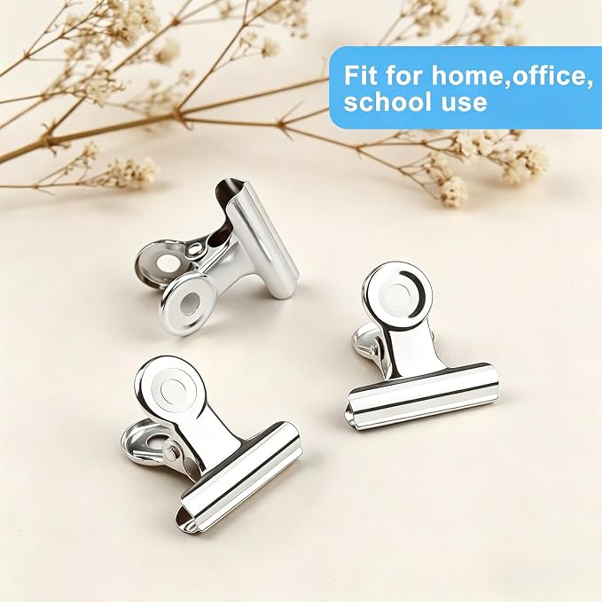 60 Pcs Metal Bulldog Clips, Silver Bull Binder Clips Mini, Tiny Metal Binder Paper Clips for Tags Bags, Pictures Photos, Wire Grid Wall Decor, Office and Home Kitchen (Silver 22mm)