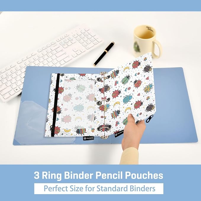 Emelivor Ladybugs Colorful White Pencil Pouch for 3 Ring Binder 2 Pack Binder Pencil Case with Clear Window Pencils Bags with Zipper for College Office Daily Supplies
