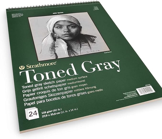 Strathmore 400 Series Wire Bound Toned Sketch Pad, 80 lb. Paper, 11 X 14 inches, Gray, 50 Sheets (412-111)