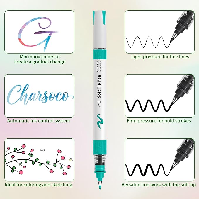 Arts Sign Brush Pens, 24 Colors Calligraphy Brush Pens with Felt Tip, Water Based Ink, Markers for Hand Lettering, Journaling, Art Drawing and Calligraphy