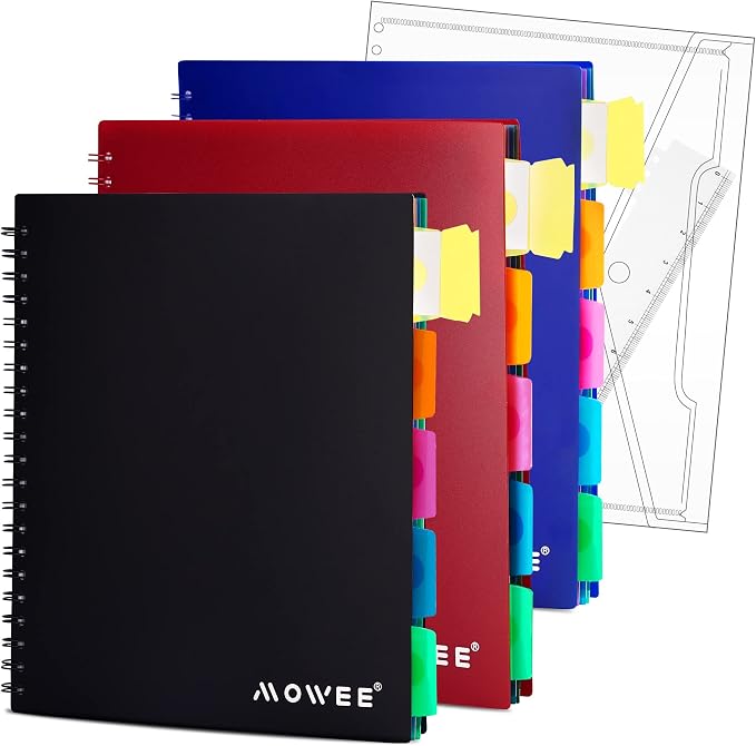 5-Subject Spiral Notebook, College Ruled, with Pocket & Tab Dividers | 200 Pages, 11" Ruler, 8.5"x11" 3PCMulti, Pocket Dividers with Tab Labels, for Writing Journal, Home, Office & School Supplies