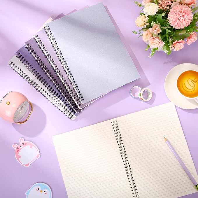 Fuutreo 6 Pack B5 Spiral Notebooks 10.5 x 7.45 Inch College Ruled Aesthetic Journal Kraft Hardcover 70 Sheets (140 Pages) Spiral Notebook for Office Students Work Journaling(Purple Series,Purple)