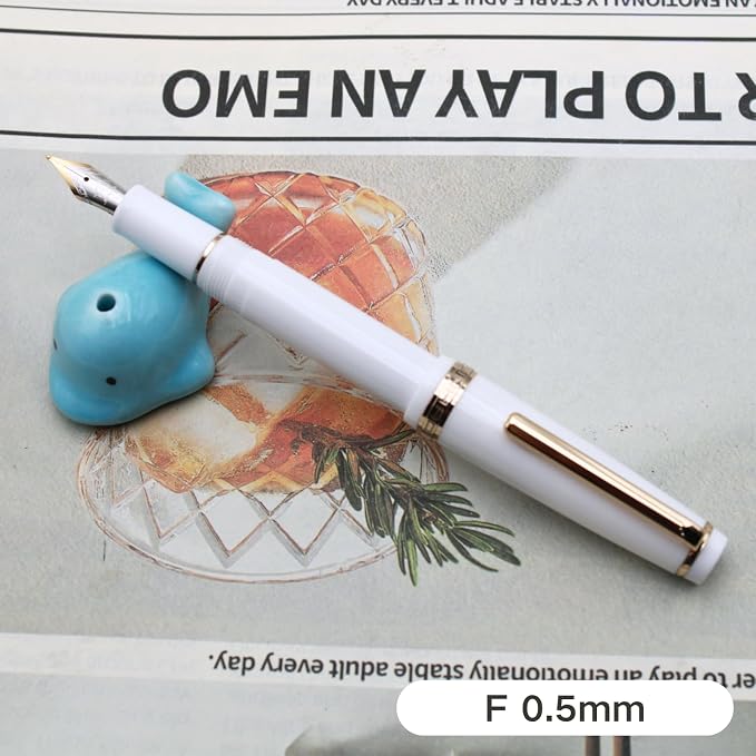 82 Fountain Pen - Iridium Extra Fine Nib with Ink Converter | Acrylic Material Pen Barrel,Porcelain White,Gold Trim
