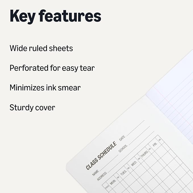 Amazon Basics Composition Notebook, Wide Ruled, 100 Sheets, 1 pack, Marble Black, 9.75" x 7.5" for School, Home, and Office Use