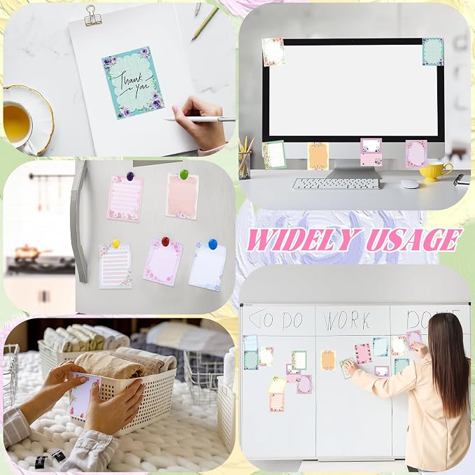 Chiisong 12 Pads Cute Sticky Notes Flower Sticky Notes 3 x 4 Inches Colored Adhesive Memo Reminder Decor Floral Memo Pads Flower Notepads for Journal Office Birthday Gifts