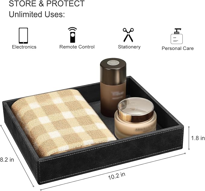 SITHON Valet Tray Desk Organizer PU Leather Catchall | Bedside Vanity Tray Nightstand Caddy Coin Box Key Jewelry Storage Organizer, Graduation, Black