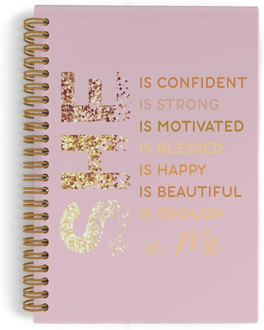 Pink Gold She Is Me Spiral Notebook, Inspirational Self Care Journal Notebook, Self Love Notebooks for School Work, Positive Affirmations Office Supplies Gifts for Women Girls, 5.5x8.3 Inch