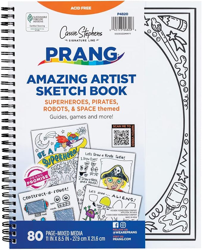 Prang Amazing Artist Sketch Book By Cassie Stephens, White, 8.5” x 11”, 80 Pages